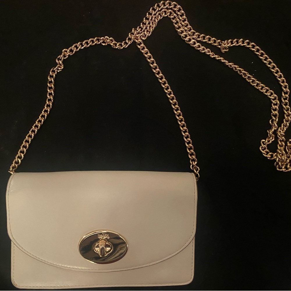 Coach Cream and Gold Crossbody Bag with Structured Design